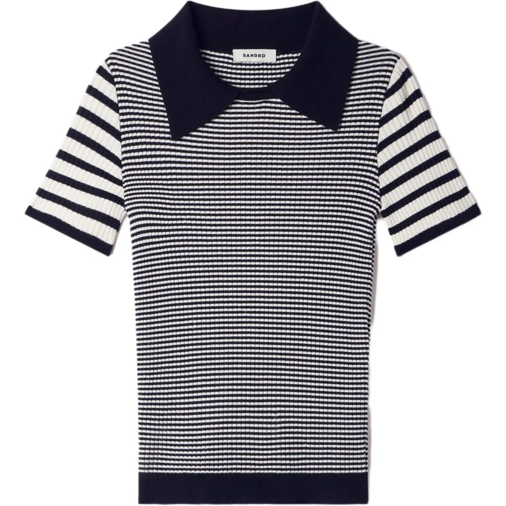 Jersey de punto de mujer entallado de rayas con cuello polo - sandro - FashionsVida