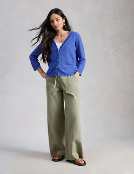 Cotton Rich V-Neck Cardigan with Linen Blue female - White stuff - FashionsVida