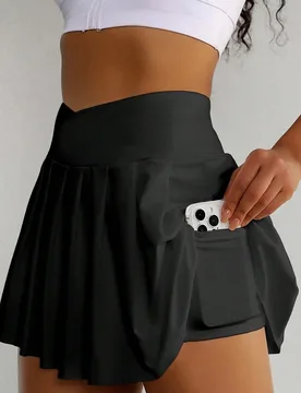Conjunto de 3 piezas de falda pantalón deportiva de cintura alta con bolsillos de unicolor para mujer - Shein - FashionsVida