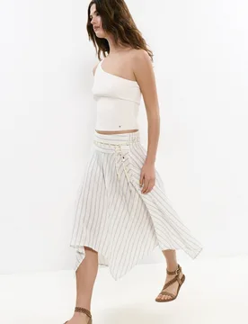Falda midi de rayas con cinturón - Brownie - FashionsVida