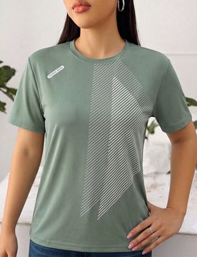 Camiseta de secado rápido para mujer, camiseta de seda de hielo con cuello redondo y manga corta, camiseta elástica absorbente de sudor, top deporti