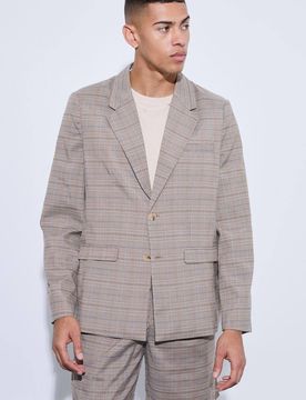 Herren Karierter Oversized Boxy Blazer Brown Größe 36