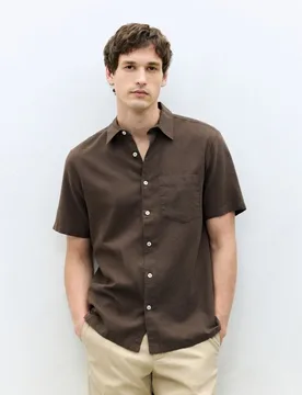 Camisa de hombre manga corta de lino algodón lisa fit regular - Dustin - FashionsVida