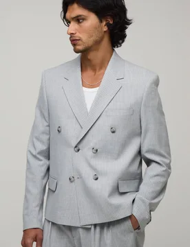 Men's Pinstripe Oversized Boxy Double Breasted Blazer Grey Size 42 Grey 42 - boohooMAN - FashionsVida