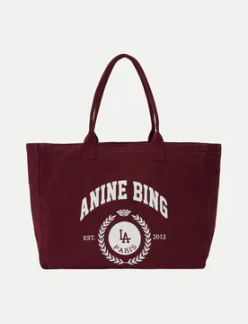Canvas Tote Collegiate Leo Rot - ANINE BING - FashionsVida