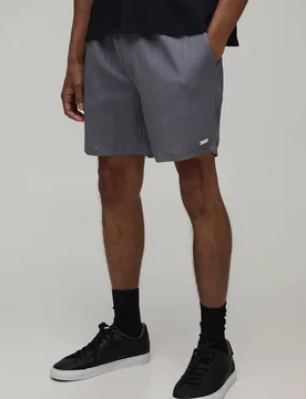 Men's Textured Pleated Relaxed Fit Shorts Grey Size X-Small Grey XS - boohooMAN - FashionsVida