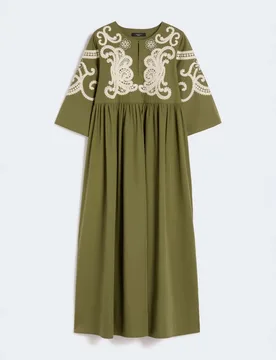 Abito lungo Weekend militare in popeline con ricami a contrasto e arricciatura in vita - Max Mara - FashionsVida