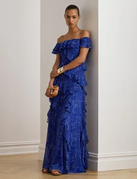Vestido largo con volantes - Lauren Ralph Lauren - FashionsVida