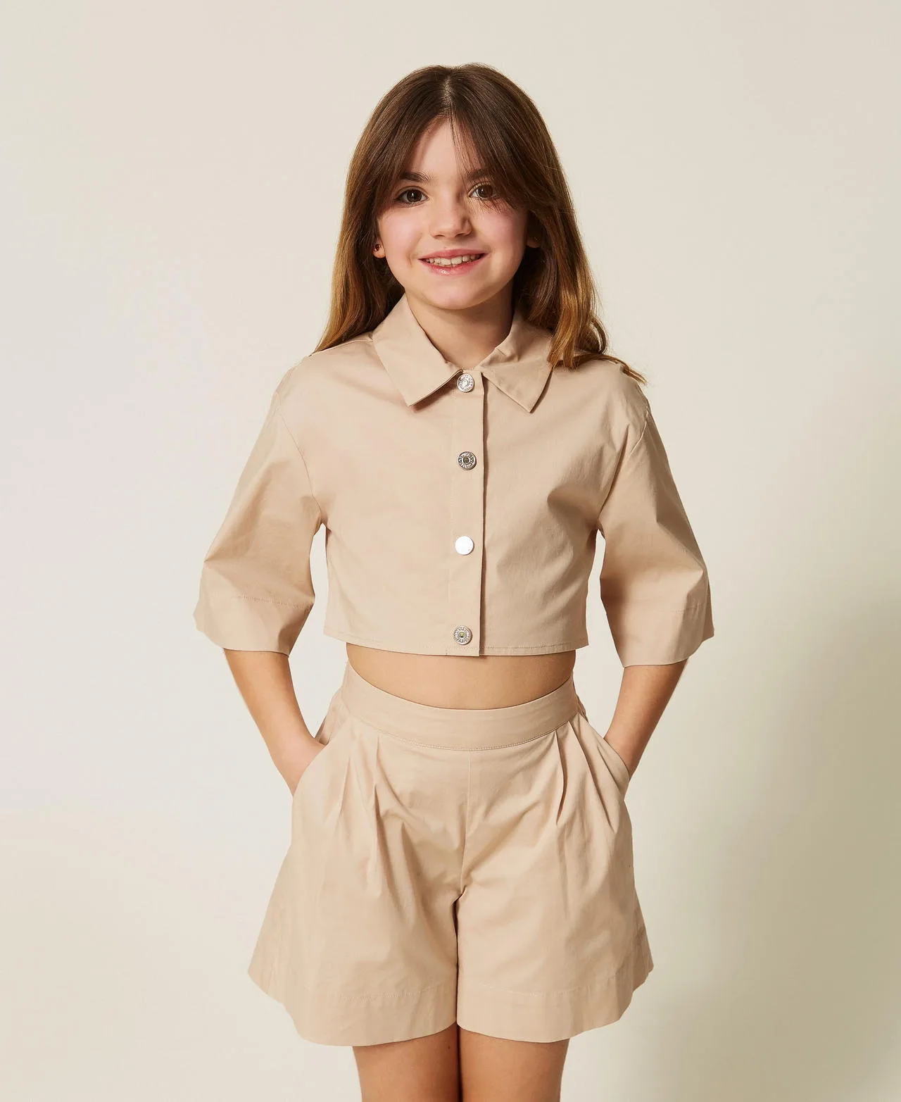 Chemise cropped et bermuda en popeline - TWINSET - FashionsVida