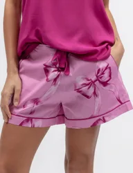 Cotton Modal Bow Print Pyjama Shorts Pink Mix female