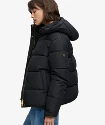 Superdry Damen Premium Steppjacke mit Kapuze Black - Größe: 40