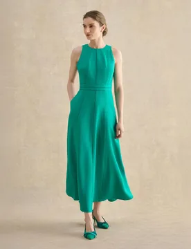Linen Blend Midaxi Skater Dress Green female - Hobbs - FashionsVida