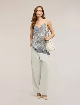 Pantalones de mujer barrel en drill mezcla de lino cierre frontal con botón y cremallera - Motivi - FashionsVida