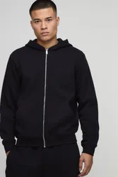 Mens Basic Bm Signature Regular Fit Zip Through Hoodie - Black Cotton - Size Large
