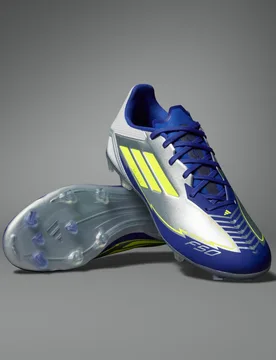 Scarpe da calcio F50 League Messi Firm/Multi-Ground 45 1/3 Silver Metallic / Solar Yellow / Lucid Blue - Adidas - FashionsVida