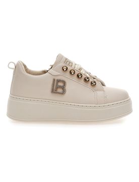 Sneakers beige con logo laterale e fondo alto 9618 39