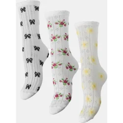 Pack de tres calcetines con rosas, lazos y margaritas de mujer