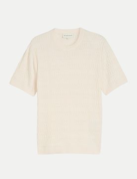 Knit t-shirt with rib structur Beige M