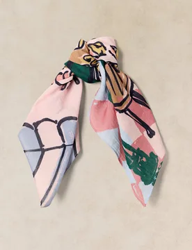 Cotton Blend Dog Print Square Scarf Blue Mix female - White stuff - FashionsVida