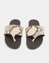 Leather Snake Print Toe Post Mules Black Mix female