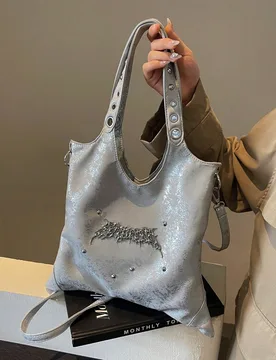 Pieza Bolso de hombro vintage de plata Y2K para mujer, bolso de sobaco con decoración de remache y ala de metal, bolso cruzado retro de material de P - Shein - FashionsVida