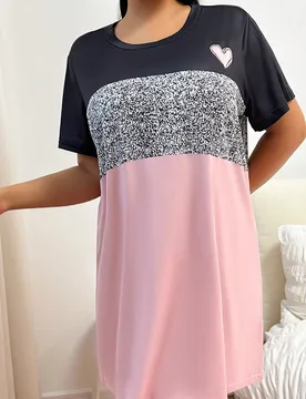 Camisón informal con estampado de corazón y parches para mujer de talla grande, vestido de dormir tipo "Moo Moo" - Shein - FashionsVida