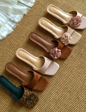 New Women Shoes Exquisite Square Head Flat Slippers for Woman French Style Vacation Casual Shoes Designer Shoes Zapatos De Mujer - Aliexpress - FashionsVida
