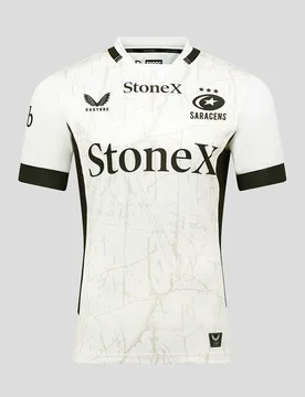 Saracens Junior 25/26 Replica Away Shirt WHITE SAND/CAVIAR JXS Unisex - Castore - FashionsVida