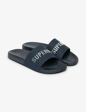 Superdry Damen Premium Metallic Pool Sliders Navy - Größe: 7-8 - 34.99 - FashionsVida