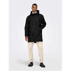 Mens Solid Patterned Hooded Snap Button Rain Coat In Black - Size X-Small