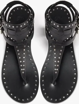 Sandalias de dedo de mujer de piel con tira ancha y tachuelas decorativas - Parfois - FashionsVida