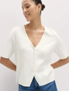 V-Neck Button Through Slim Fit Cardigan Soft White female - M&S - FashionsVida