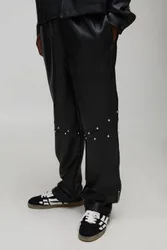 Herren Tall Studded Leather Look Zip Hem Relaxed Fit Hose Black Größe Medium