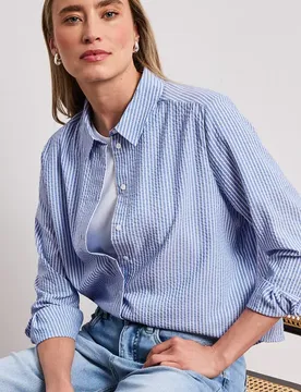 Langarm Bluse aus Seersuckerqualität female Blau