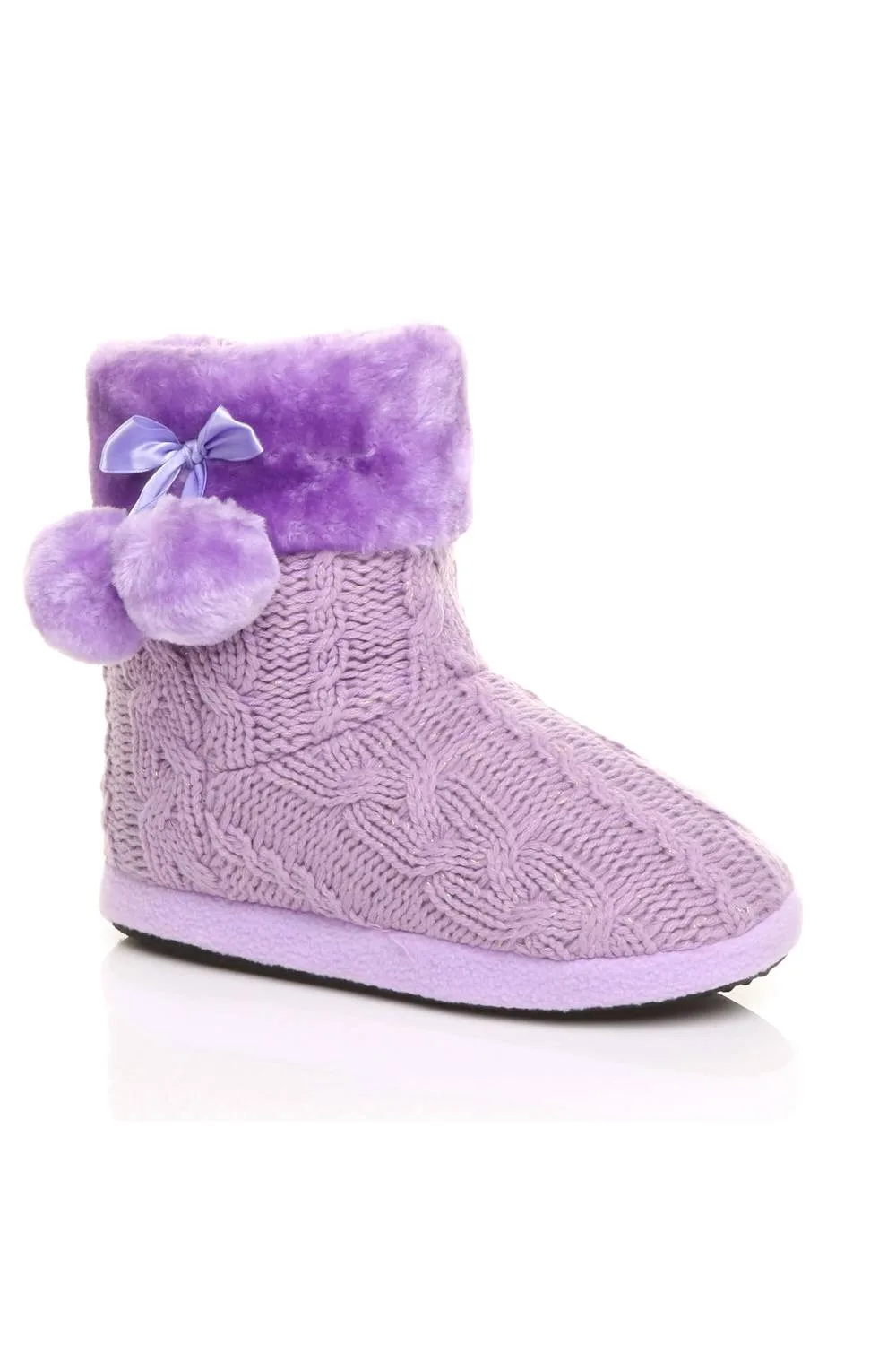Women's Knitted Glitter Ankle Boot Slippers in Lilac Size: 8 - Lilac - Size: 8 - Ajvani - FashionsVida