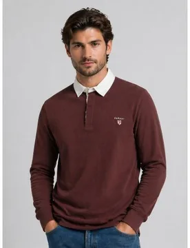 Mens Decadent Chocolate Parkside Rugby Polo Sweater - Male - Brown - Large - Farah - FashionsVida