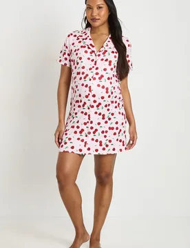 Womens Maternity Cherry Print Nightie - Pink - Size 8 Uk - Boohoo - FashionsVida