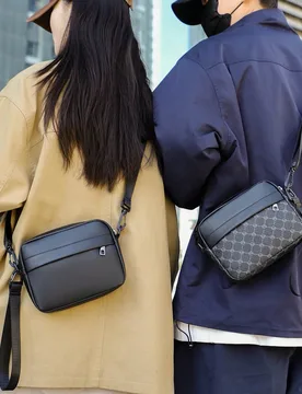 Bolsa de caja para hombre, bolso bandolera, bolso cuadrado pequeño, cartera retro de flores de PU impermeable, neceser de negocios unisex, adecuado p - Shein - FashionsVida