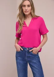 Kurzarm Bluse in Musselinqualität mit Turn-Up female Pink