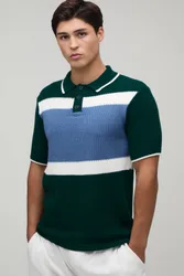 Herren Regulär Geschnittenes Piqué-Strick-Poloshirt Mit Farbblockdesign Green Größe Large
