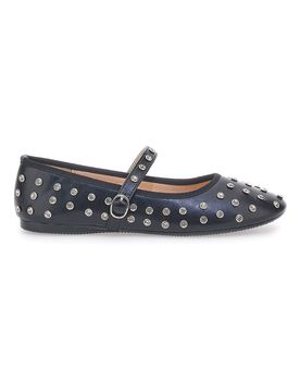 Ballerine Nere con Borchie e Cinturino PL25801 38