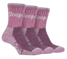 Womens Terrain - 3 Pairs Cotton Walking Hiking Socks For Ladies - Rose - Size Uk 4-6.5