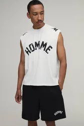 Herren Bedrucktes Übergroßes Kastenförmiges Tanktop Mit Tiefen Armausschnitten & Weite Shorts Set Black Größe XL