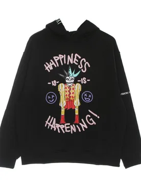 Felpa Leggera Cappuccio Uomo Puppet Print Oversize Hoodie Black - VISION OF SUPER - FashionsVida