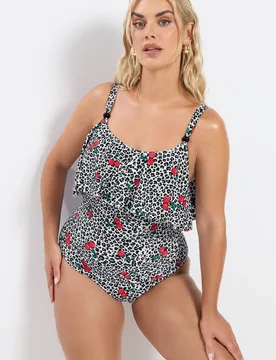 Women's Leopard Print Frill Swimsuit Size: 16 - Multicolor - Size: 16 - Yours - FashionsVida