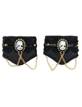 Gothic-Manschetten mit Kamee Halloween-Accessoire schwarz-gold