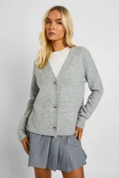 Womens Seam Detail V Neck Knitted Cardigan - Grey - Size Small