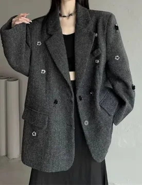 INS Beaded Herringbone Wool Suit Coat, Winter High-end Stylish and Cool, Warm Coat for Plus-size Women 300 Pounds - Aliexpress - FashionsVida