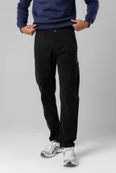 Mens Black Cotton Stretch Utility Cargo Trousers With Oversized Pockets - Size 34w/32l