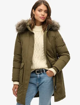 Superdry Damen Everest Parka mit Kunstfellbesatz Grün - Größe: 44 - 199.99 - FashionsVida